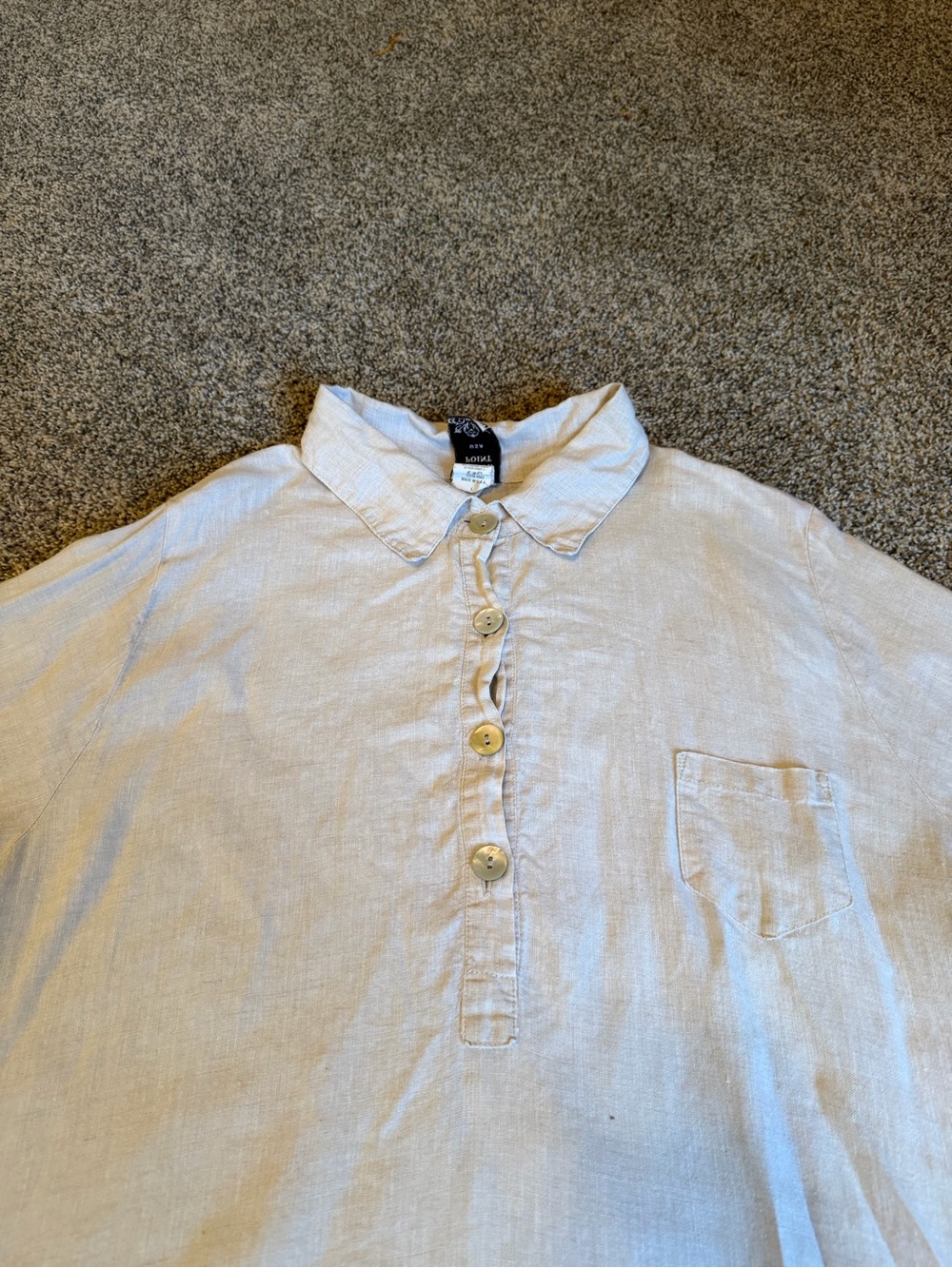 Match Point Linen Beige Button Front 3/4 Sleeve Tunic Blouse Sz L Lagenlook Boho - Picture 3 of 8